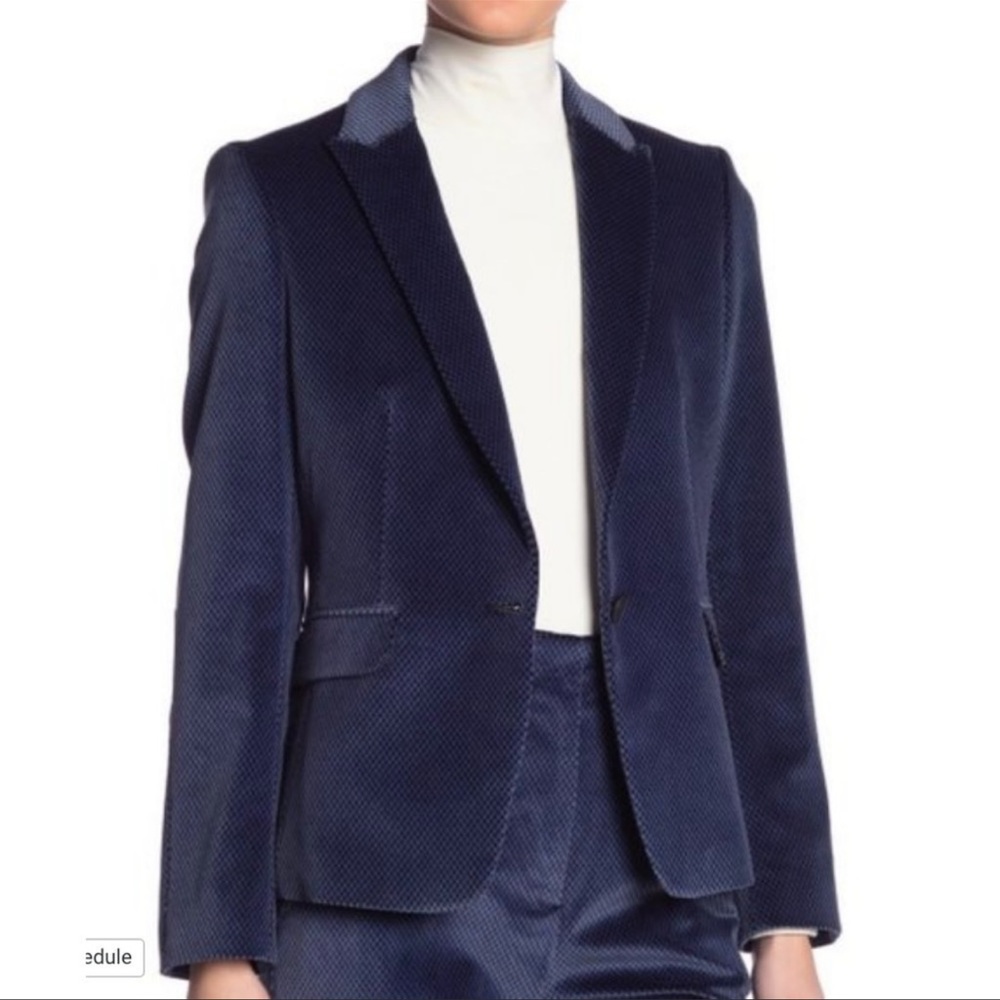 RAG & BONE Lexington Patterned Velvet Blazer 12 Blue